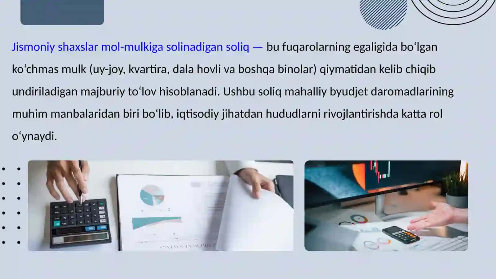 Jismoniy shaxslar mol-mulkiga solinadigan soliqning o'ziga xos xususiyatlari 2