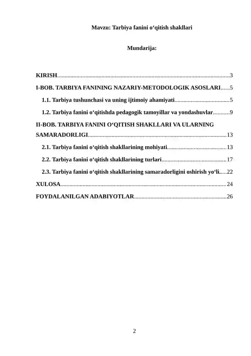 Tarbiya fanini o‘qitish shakllari 2