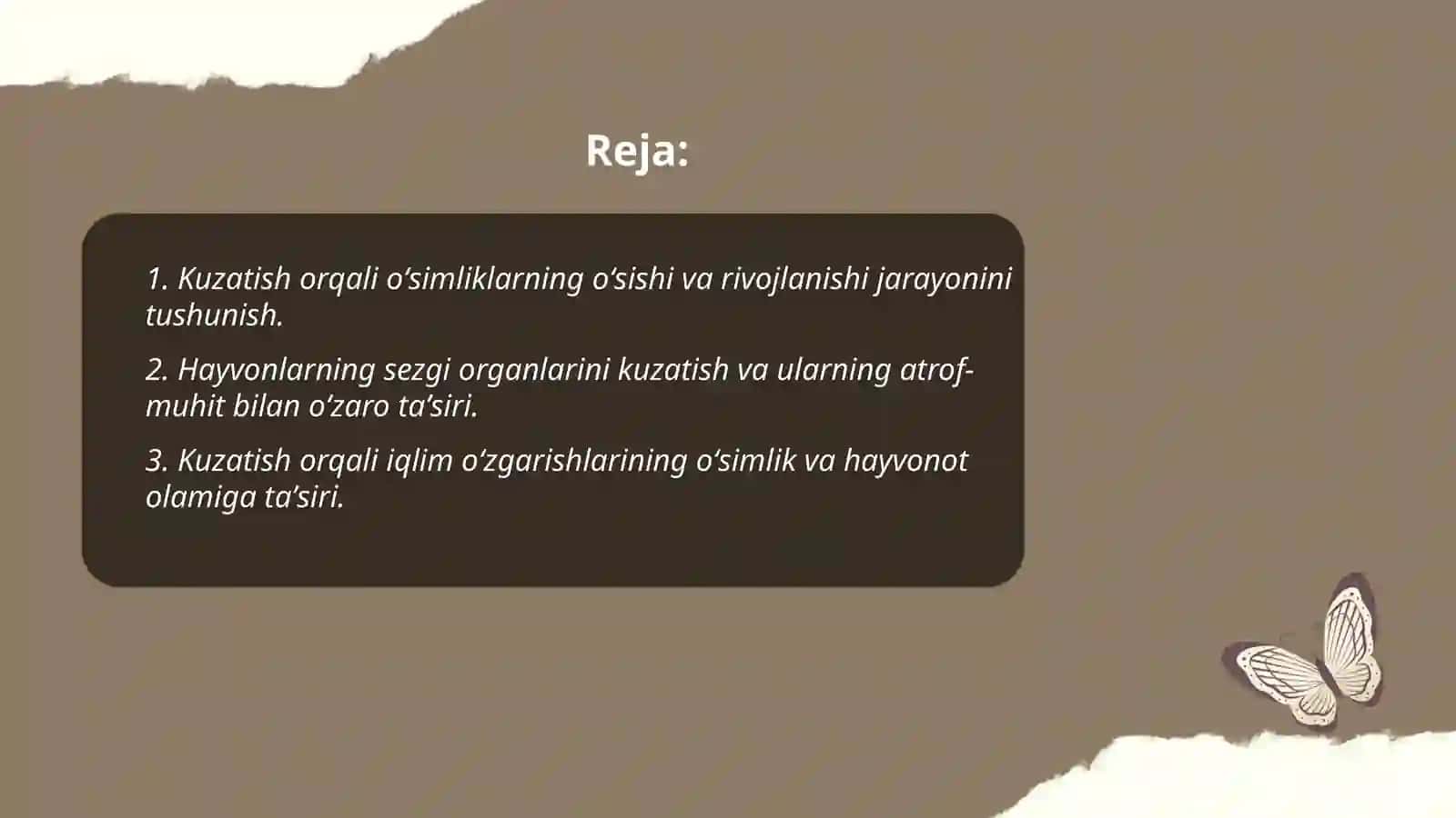 Tabiiy fanlar darslarida kuzatish orqali yangi bilim va tushunchalarni shakllantirish. Ekologik madaniyatni shakllantirishda õqituvchining kuzatishga yõnlatirilgan topshiriqlar 2