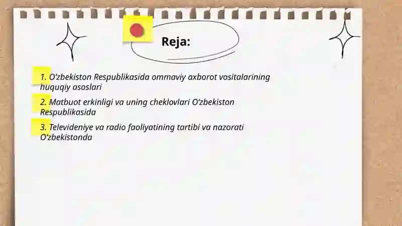 Oʻzbekiston Respublikasida ommaviy axborot vositalarining huquqiy asoslari 2