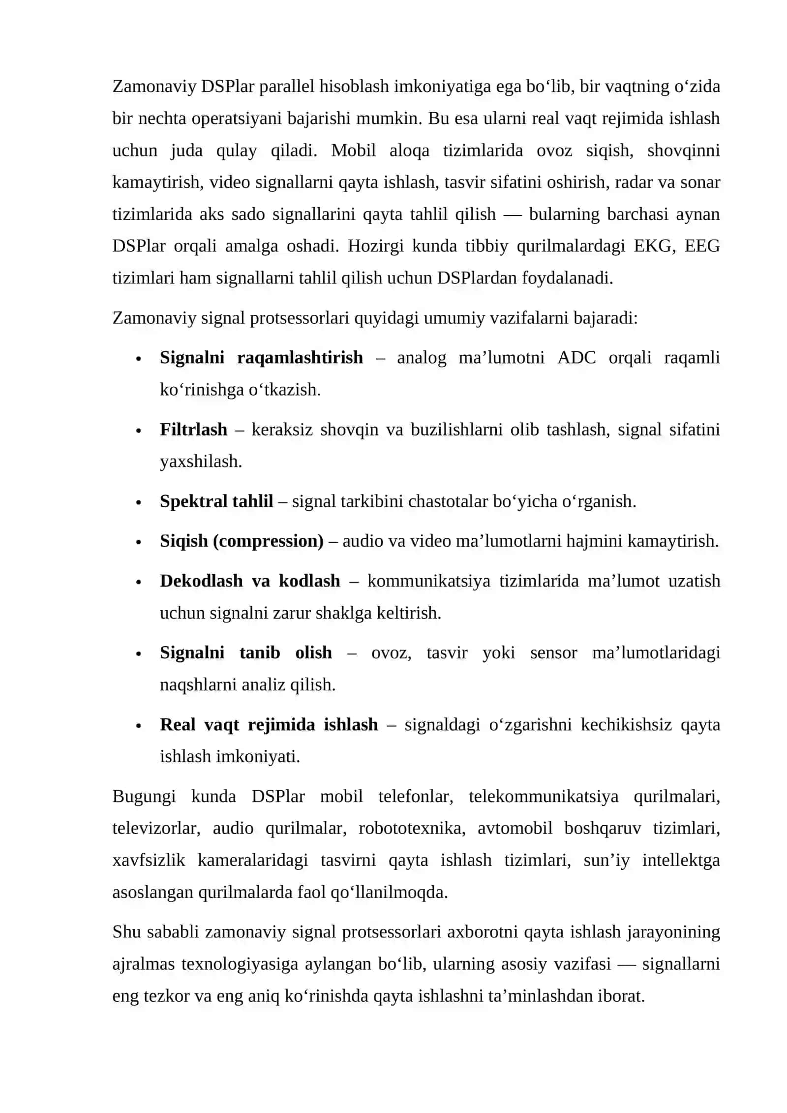 Zamonaviy signal pritsessorlari arxitekturalarini o‘rganish. 2
