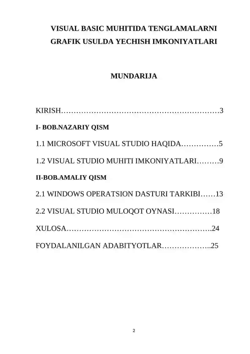 VISUAL BASIC MUHITIDA TENGLAMALARNI GRAFIK USULDA YECHISH IMKONIYATLARI 2