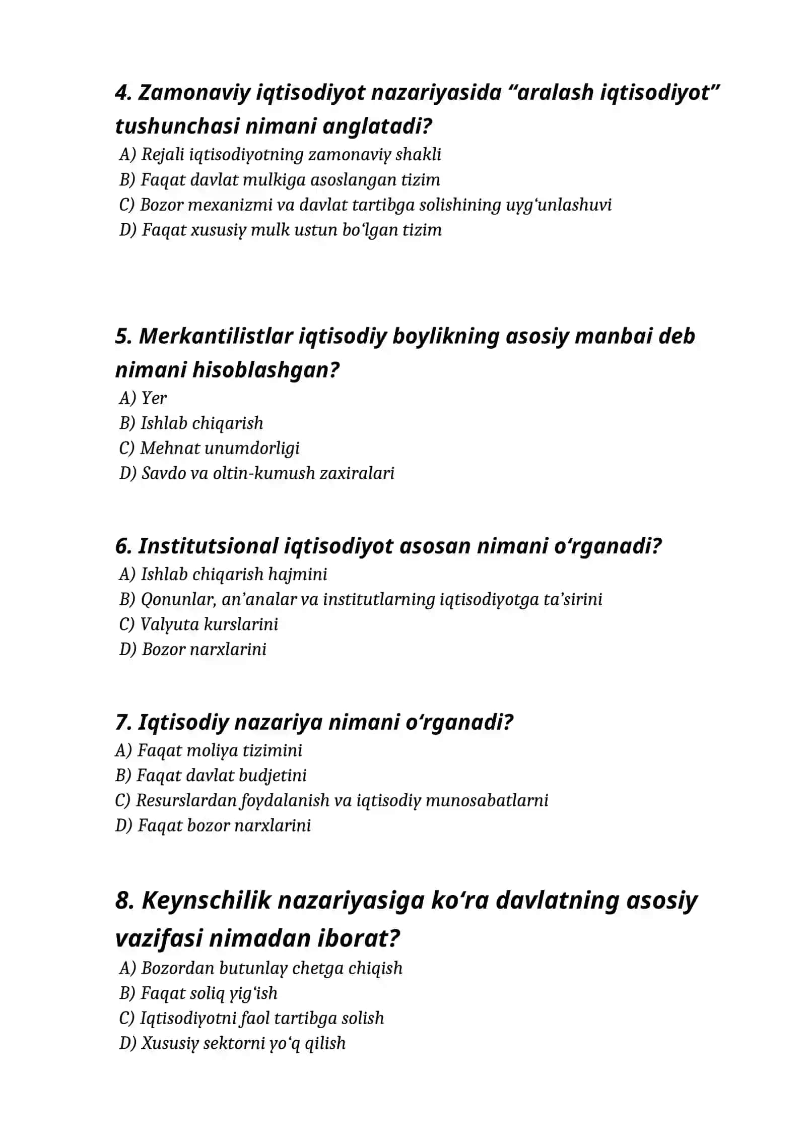 Iqtisodiy bilimlar bo'yicha test savollari (3-topshiriq) 2