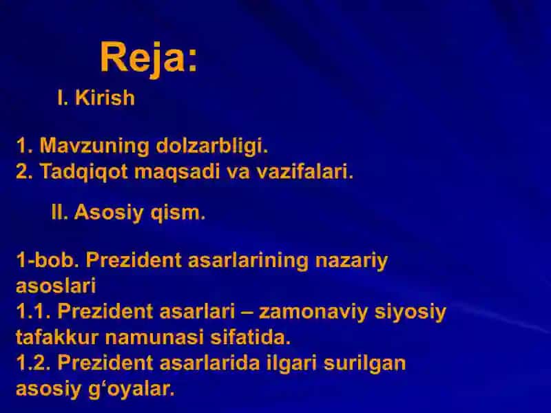 prezident asarlari mavzusida kurs ishi.   prezident asarlari mavzusida mustaqil ish. 2