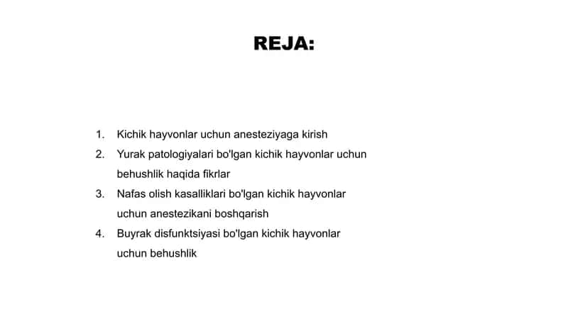Mayda hayvonlar turli patologiyalarida og’riqsizlantirish 2