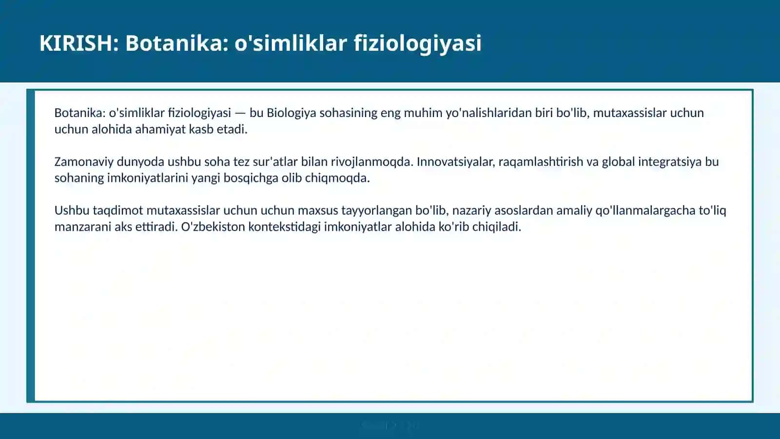 BOTANIKA: O'SIMLIKLAR FIZIOLOGIYASI 2