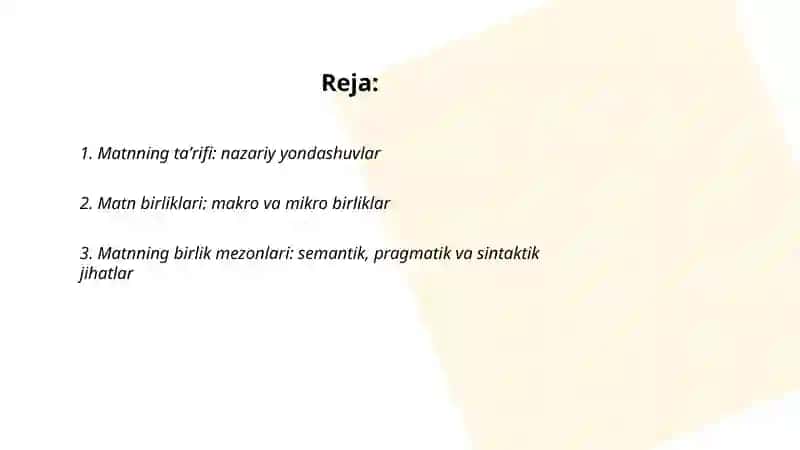Matnning ta'rifi va birligi masalalari 2