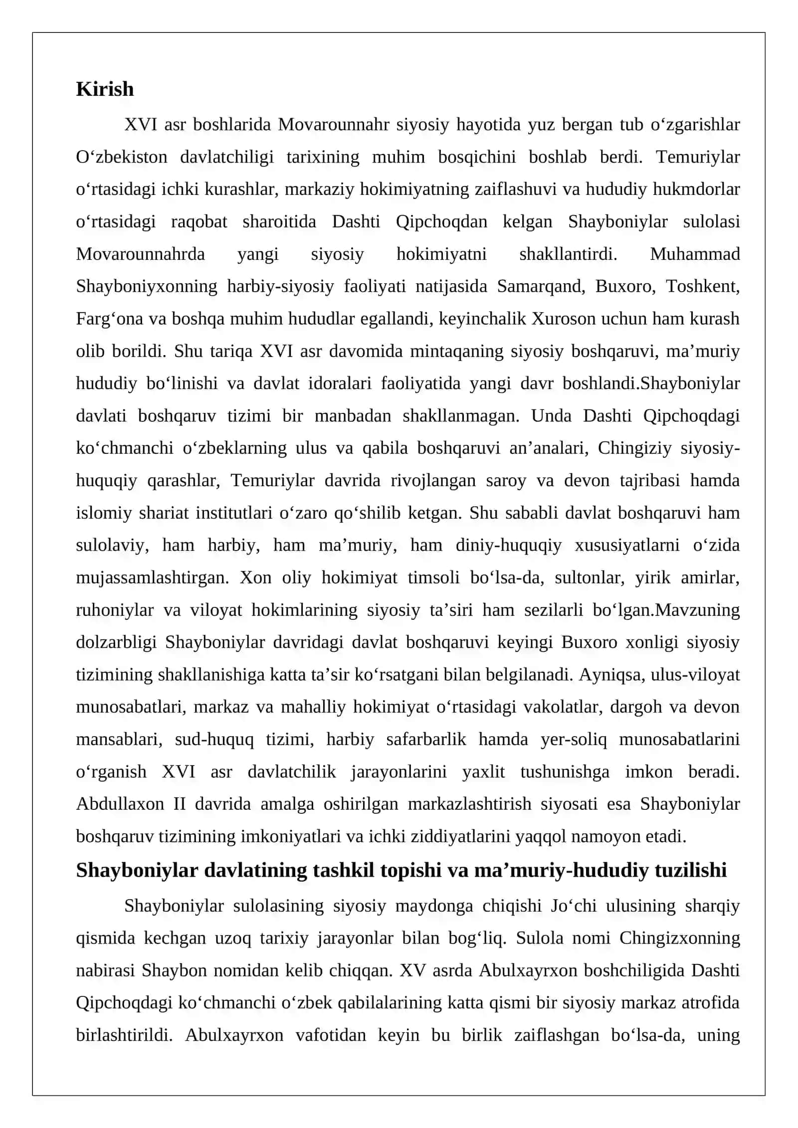 Shayboniylar ma’muriy tuzilishi va davlat boshqaruvi 2