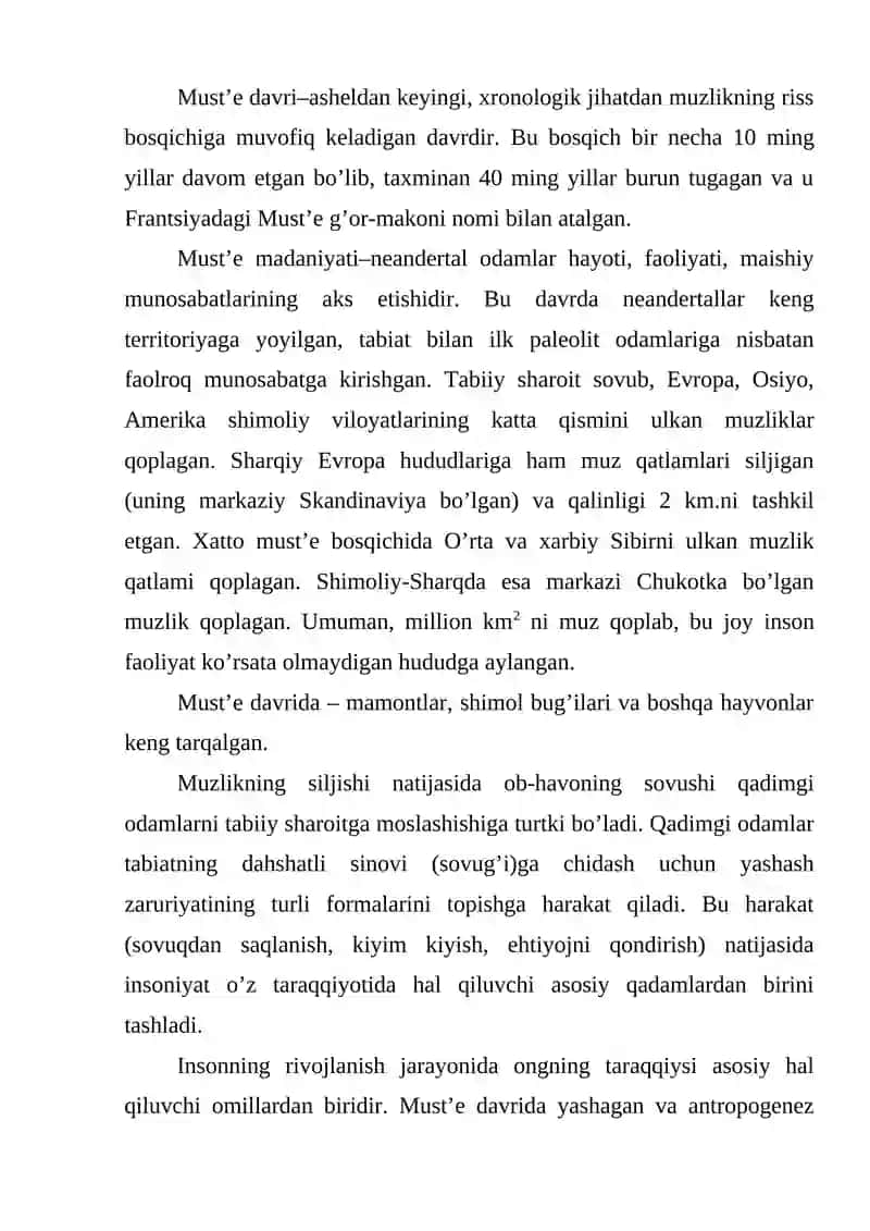 Paleolit davri xo’jaligi va moddiy madaniyati 2