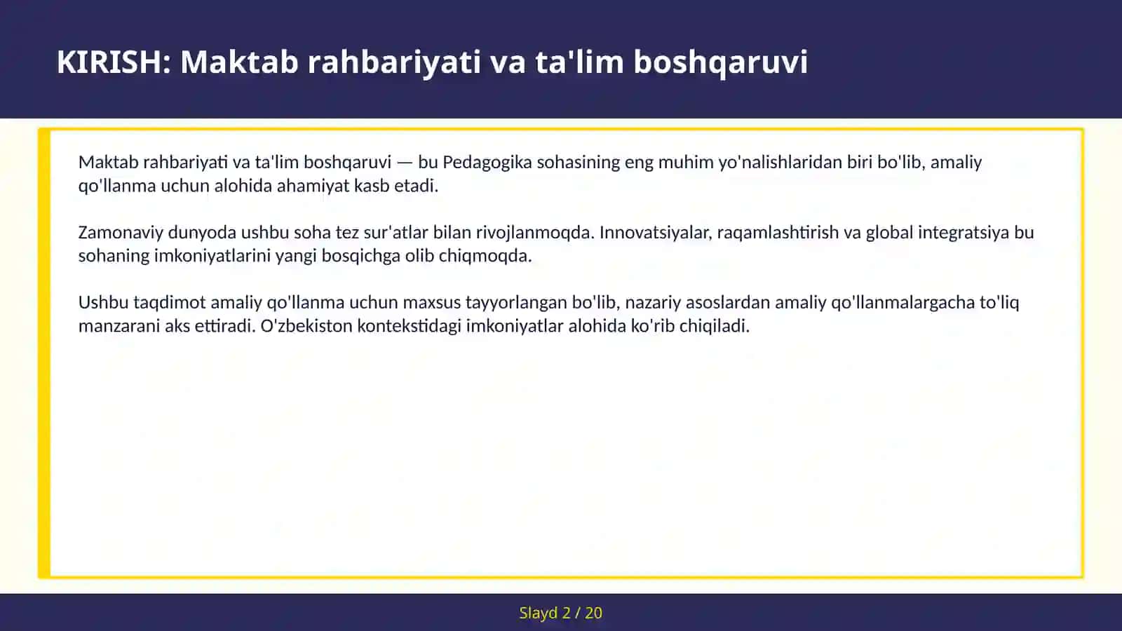 MAKTAB RAHBARIYATI VA TA'LIM BOSHQARUVI 2