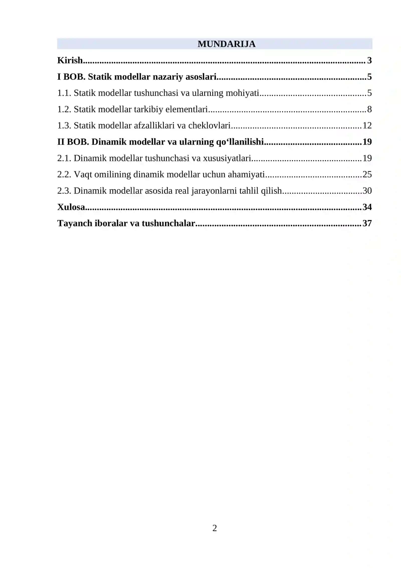 Statik va dinamik modellar 2