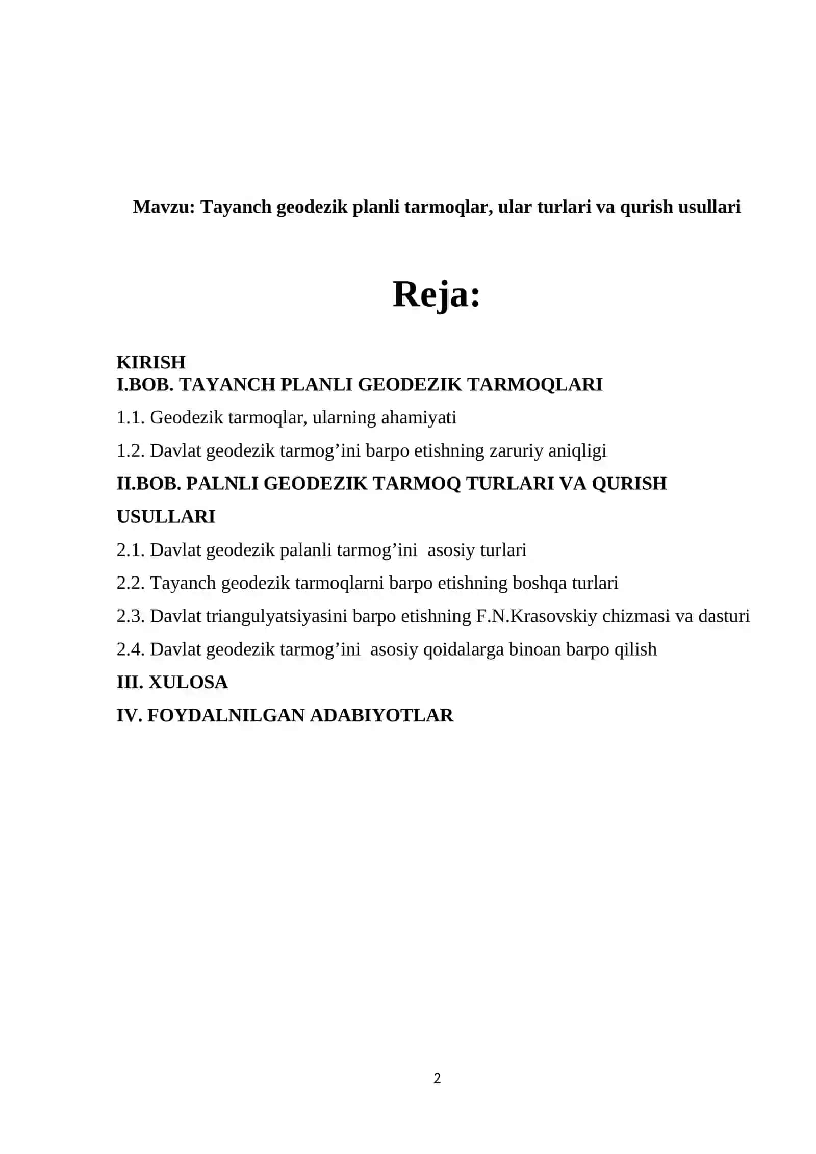 Tayanch geodezik planli tarmoqlar, ular turlari va qurish usullari 2