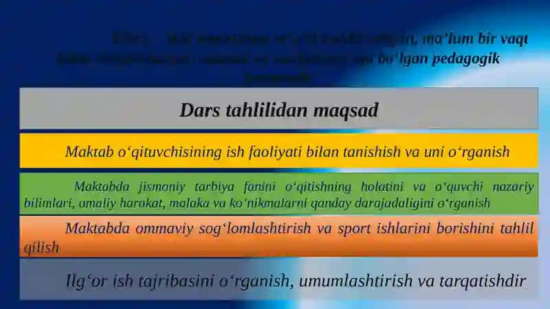 Jismoniy tarbiya darsining mazmuni va shakllari. Jismoniy tarbiya darsining pedagogik vazifasiga ko‘ra tahlillari 2
