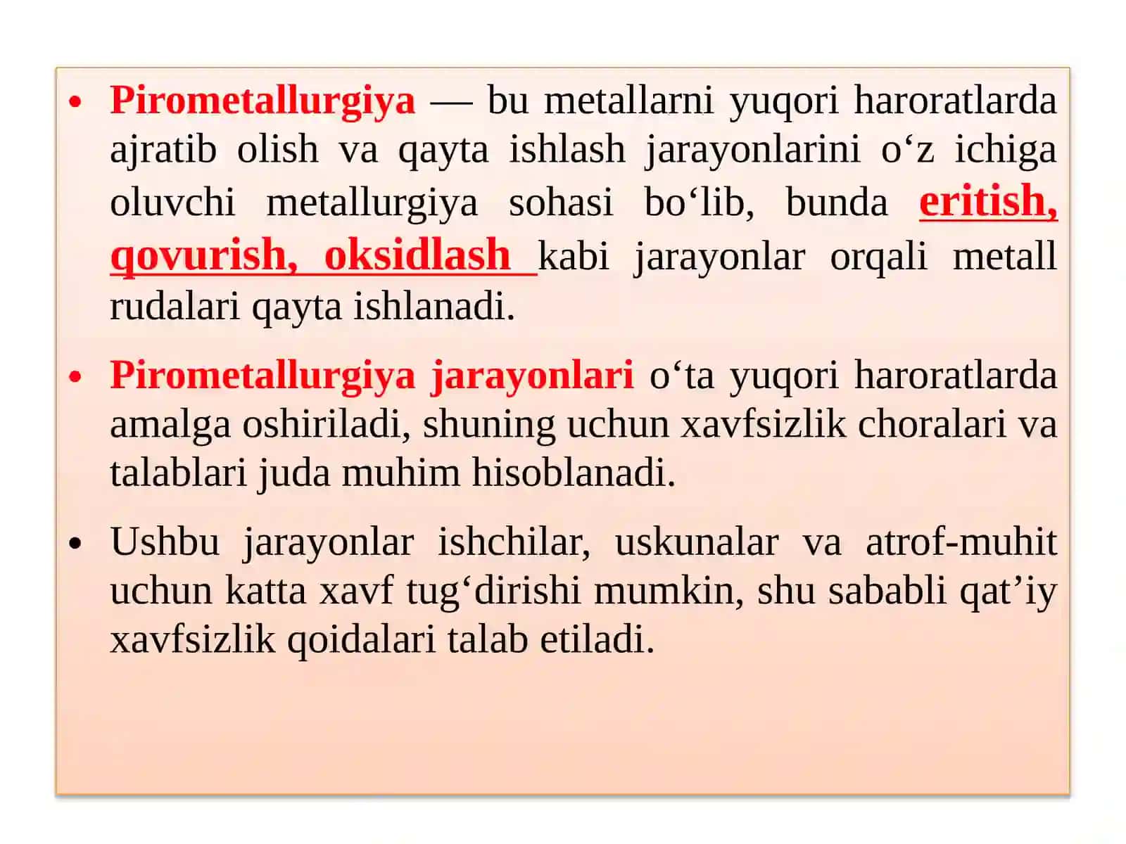 Pirometallurgiyadagi xavfsizlik talablari 2