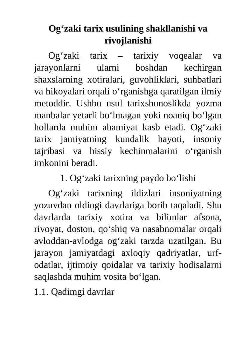 Og‘zaki tarix usulining shakllanishi va rivojlanishi 2