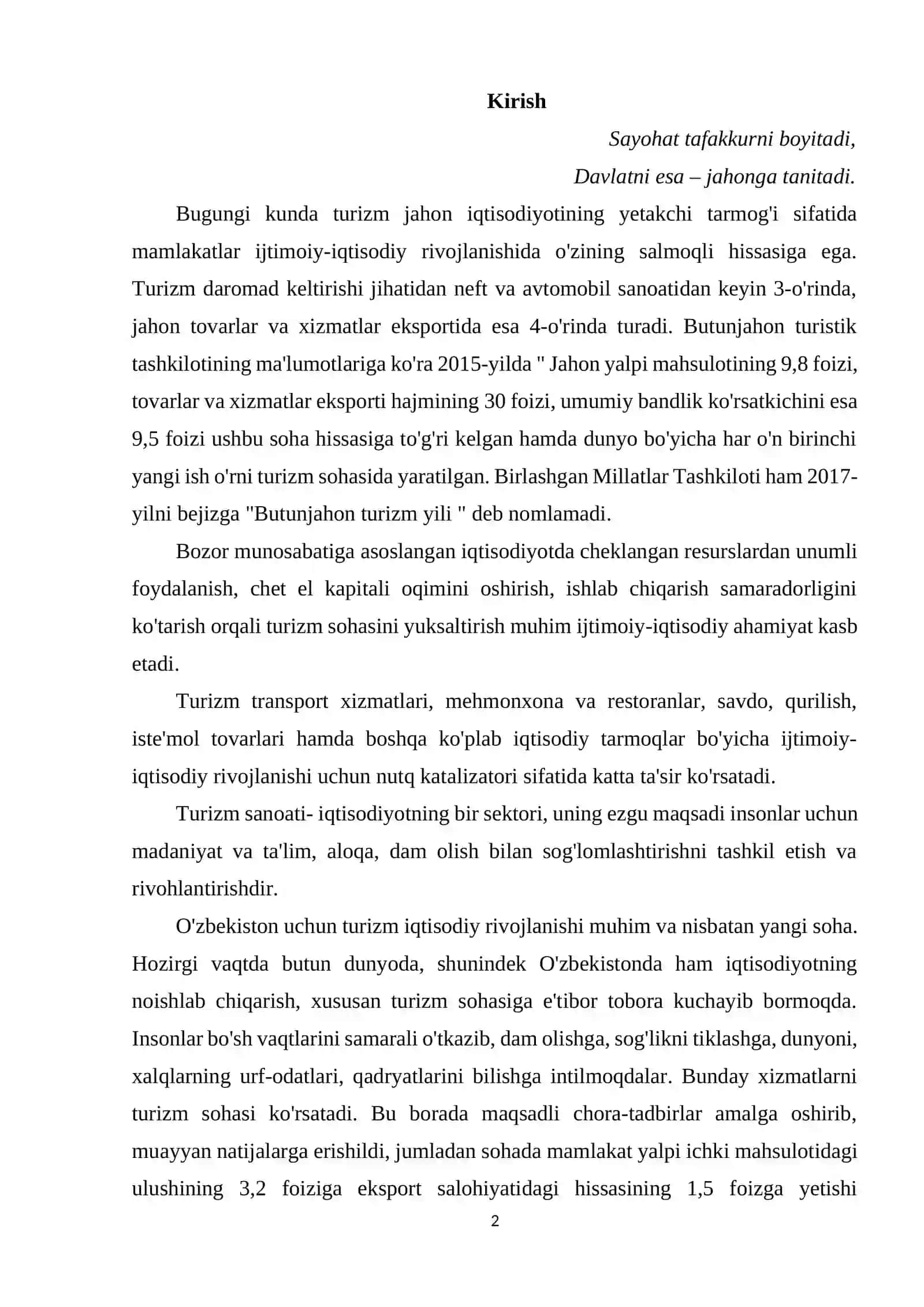 O’zbekiston turizmi bozorini segmentlash va takomillashtirish yo’llari 2