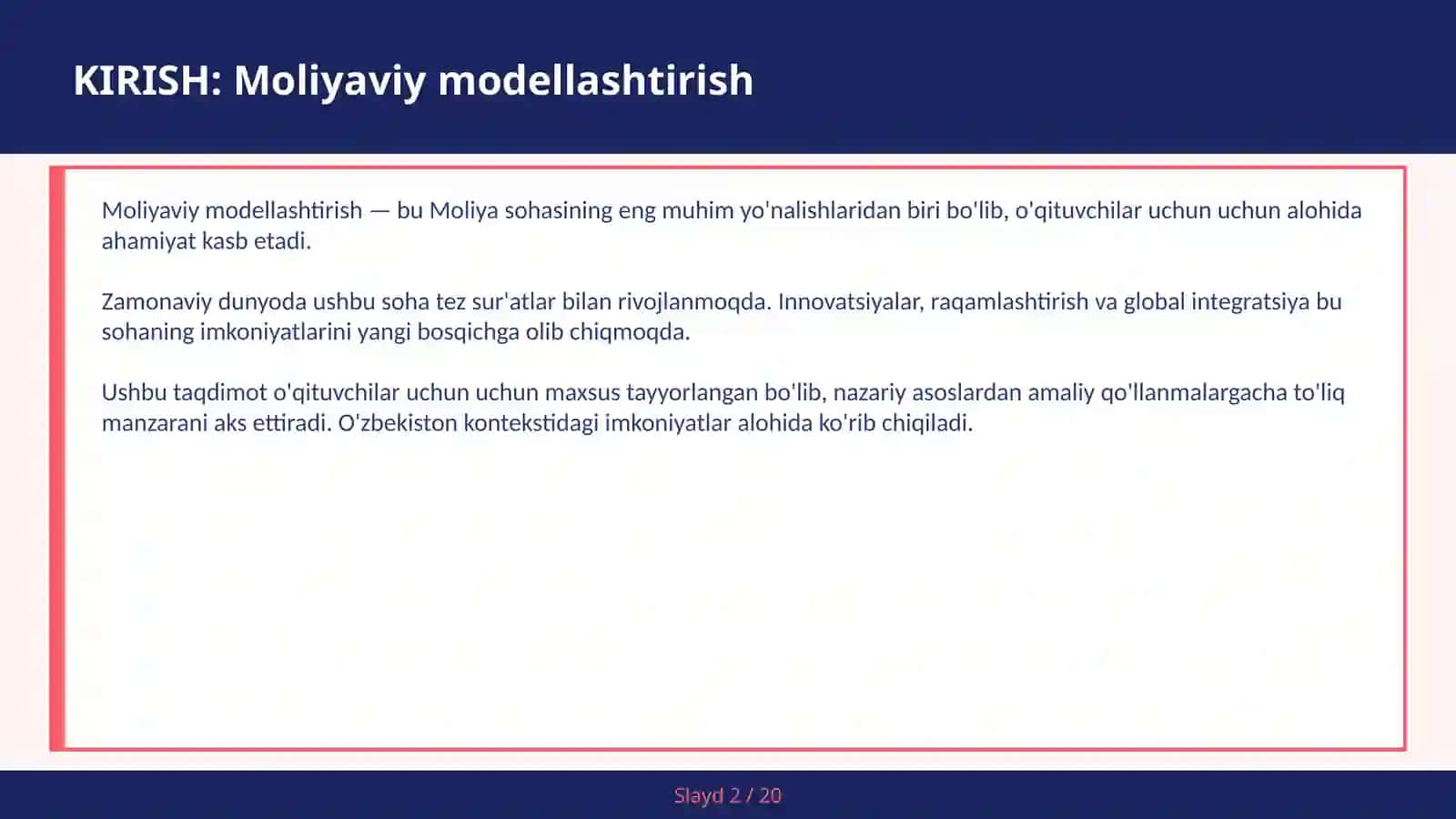 Moliyaviy modellashtirish 2