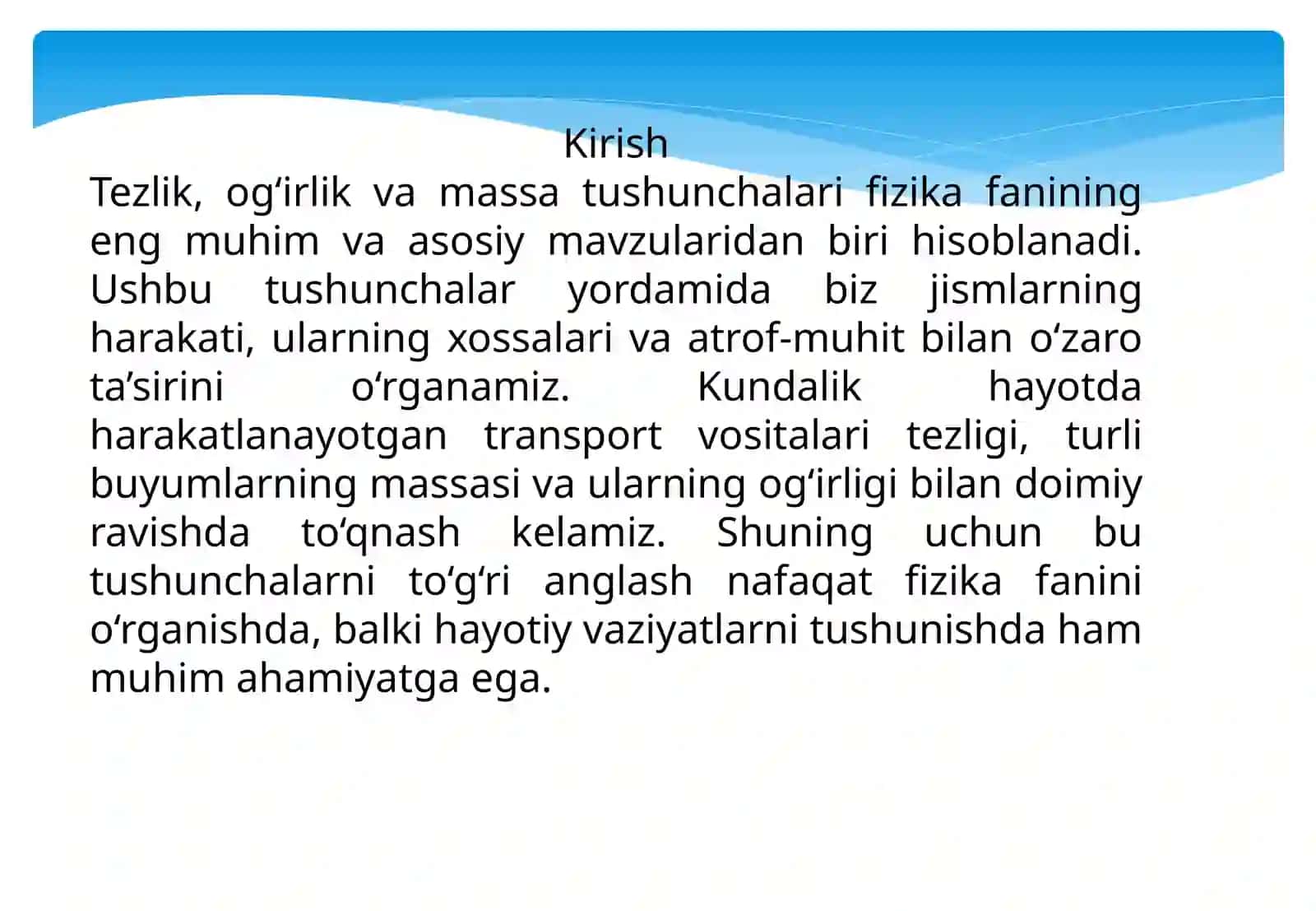 Tezlik ,ogʻirlik,massa 2