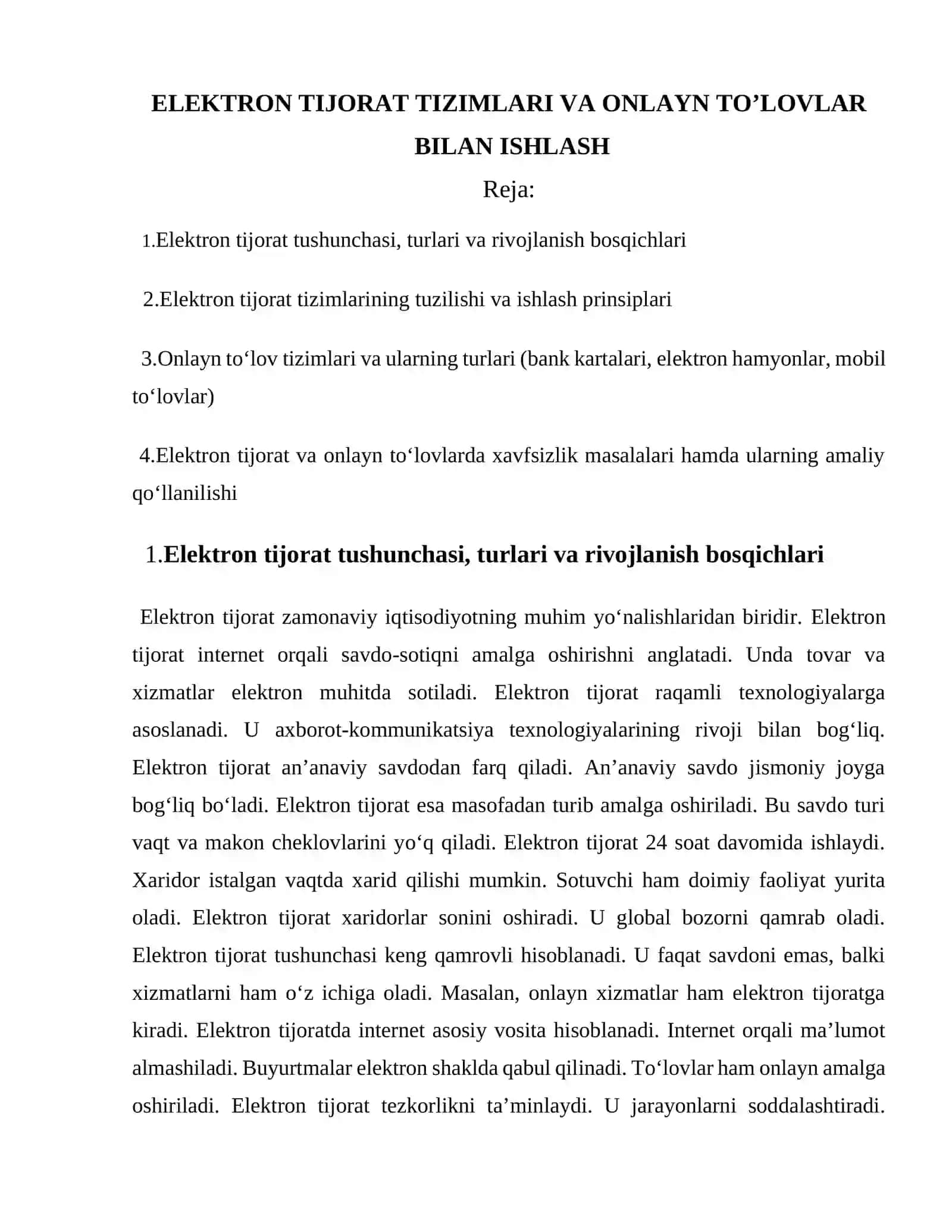 Elektron Tijorat va Onlayn To'lovlari 2