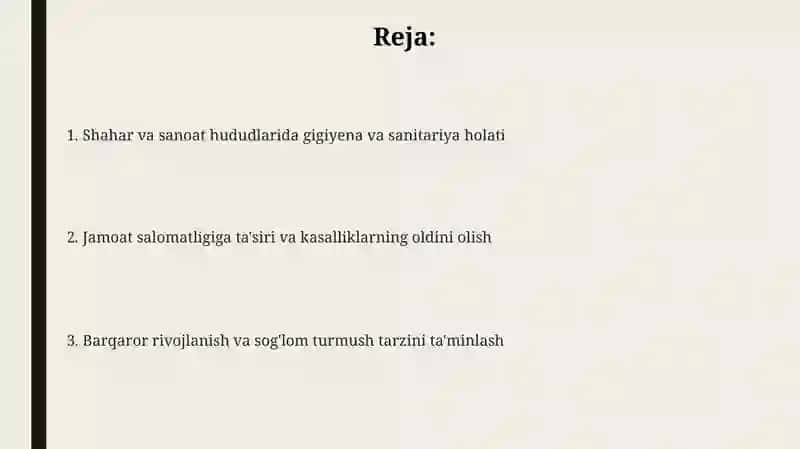 Shahar va sanoatrayonlardagi genasanitariya axolisalomatligi 2