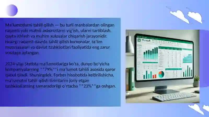 Ma’lumotlarni tahlil qilish vositalari. Excel xususiyatlarini taqqoslash 2