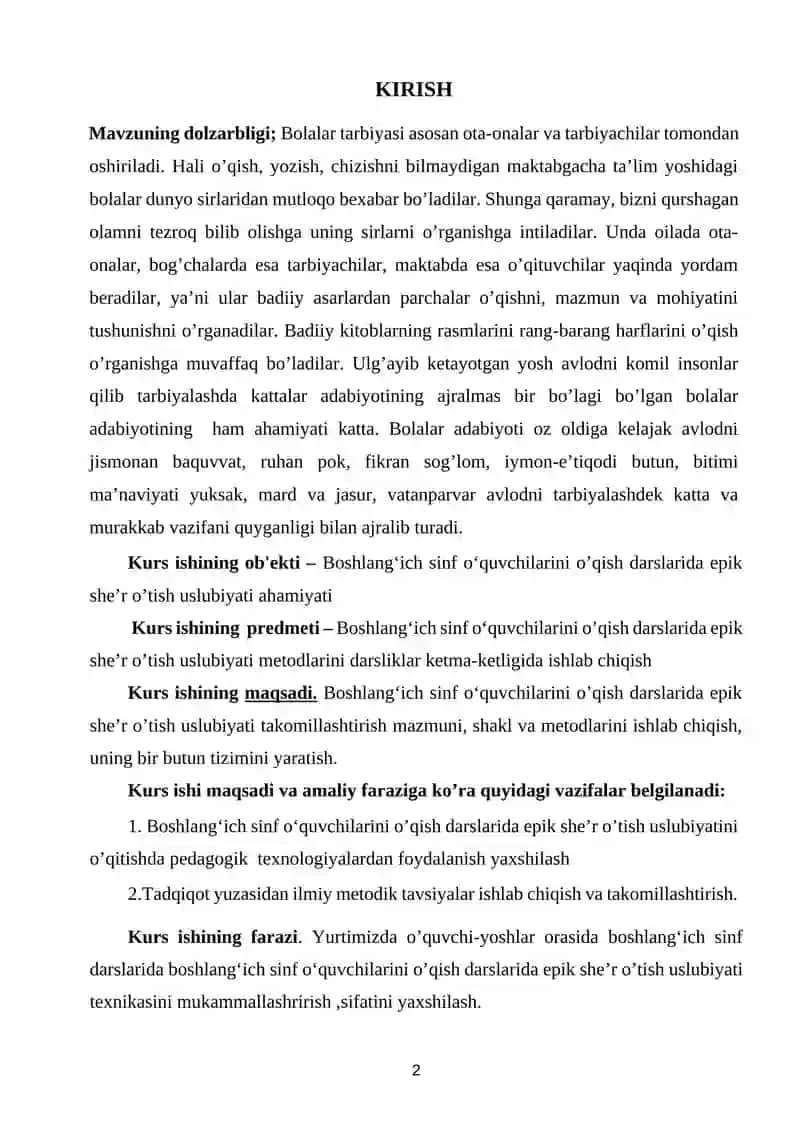 O'QISH DARSLARIDA SHE'R OʻTISH USLUBIYOTI 1-SINF ONA TILI O'QITISH METODIKASI 2