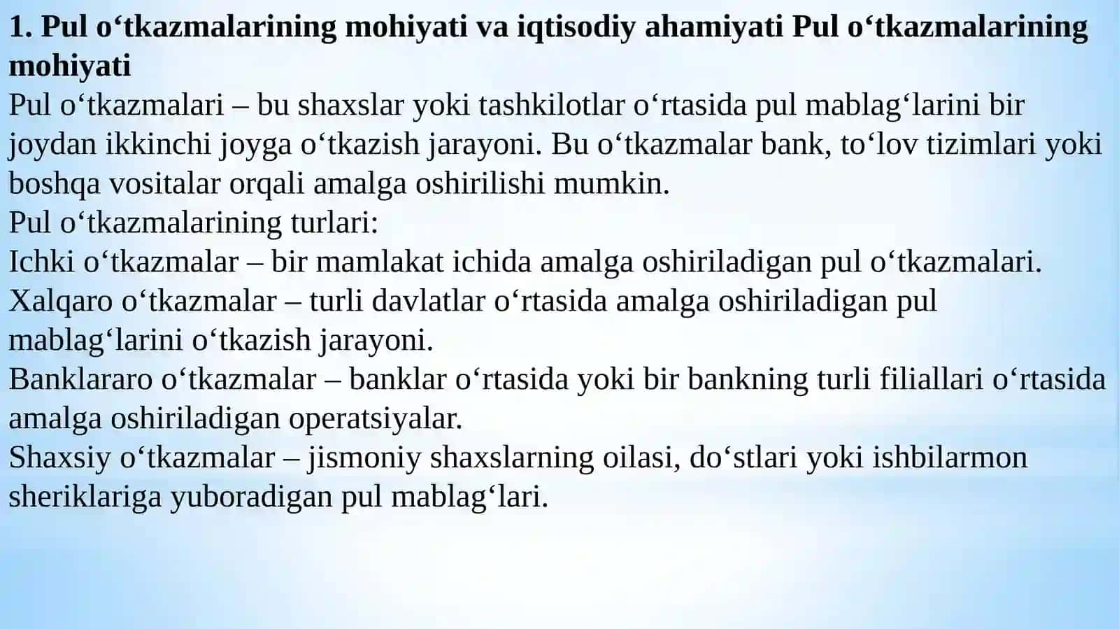 Pulo‘tkazmalarining mohiyati va iqtisodiyahamiyati 2