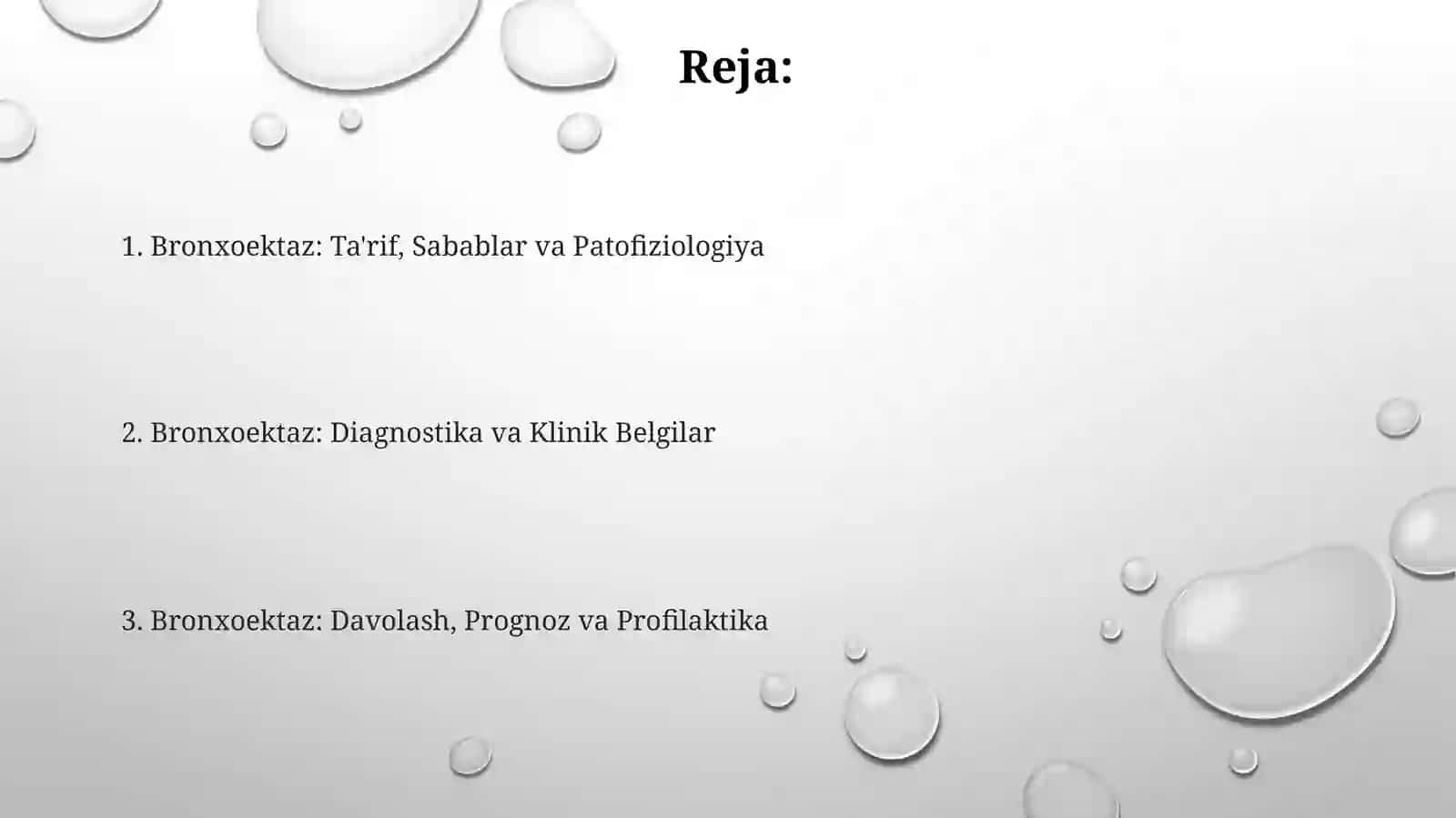 Bronxoektaziya - bu 2 mm dan ortiq kengaygan, doimiy kengaygan bronxlarga xos bo'lgan qaytarilmas o'zgarishlar bilan tavsiflanadigan nafas yo'llarining surunkali kasalligi 2