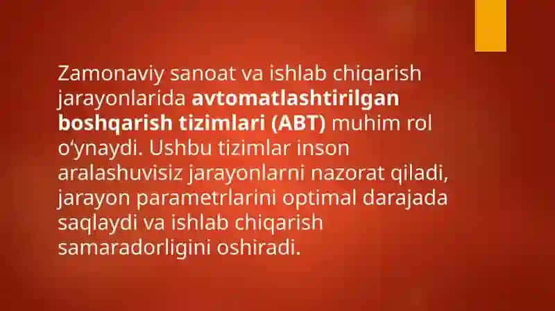 Avtomatlashtirilgan boshqarish va markazlashgan nazorat tizimi. 2