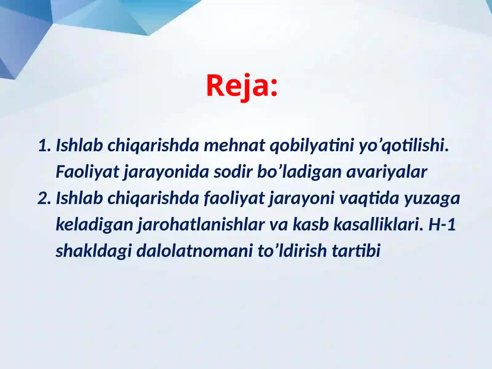 Baxtsizhodisalar va kasb kasalliklari mazmuni 2