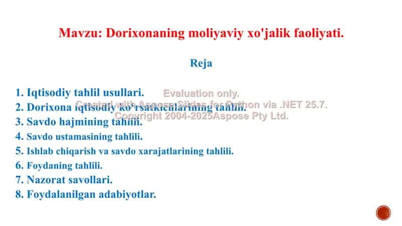 Dorixonaning moliyaviy xo'jalik faoliyati. 18-amaliy mashg’ulot taqdimoti 18 bet. 2