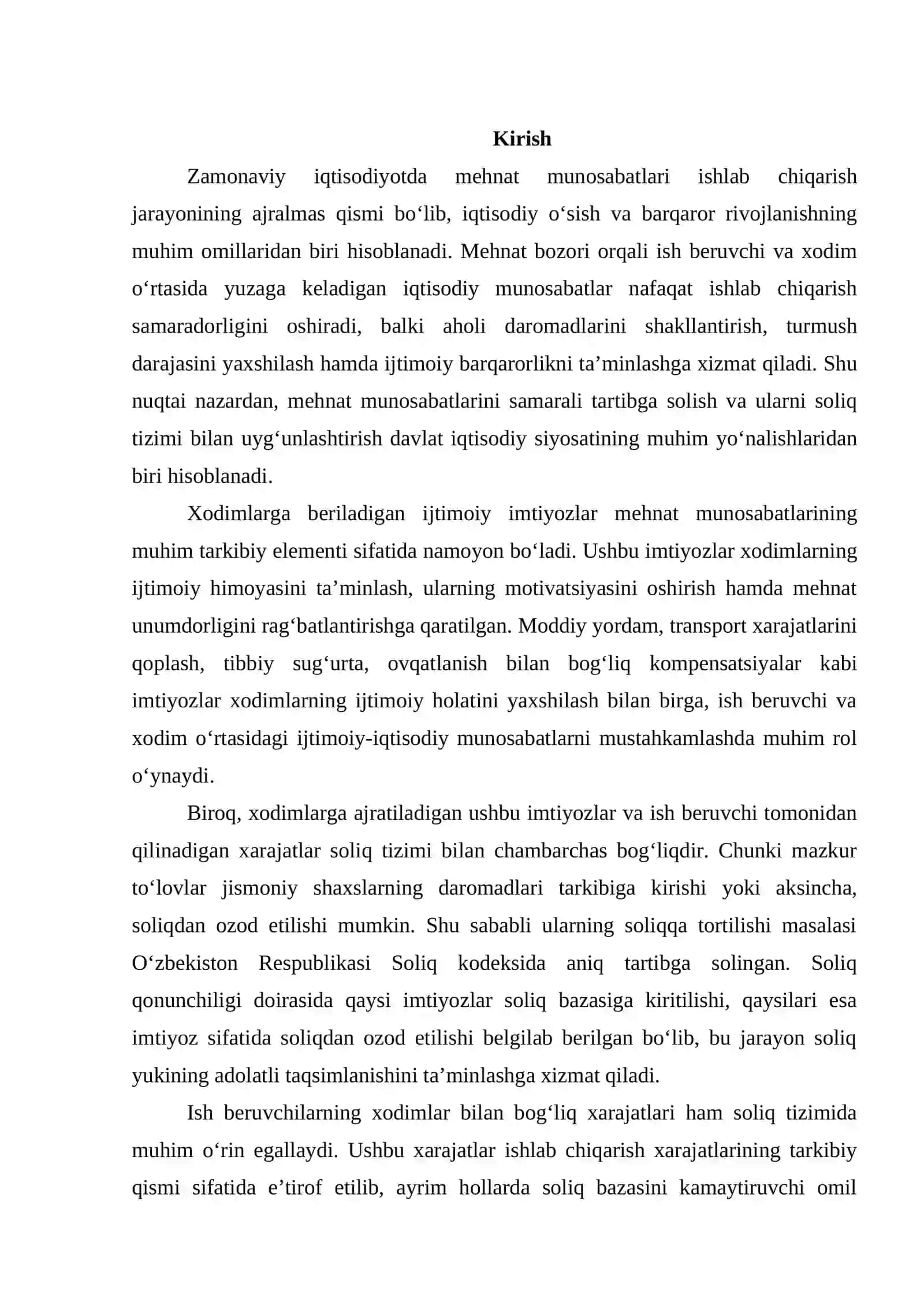 XODIMLARGA AJRATILGAN IJTIMOIY IMTIYOZLAR VA ISH BILAN BOG‘LIQ BO‘LGAN XARAJATLARNING SOLIQQA TORTILISHI 2