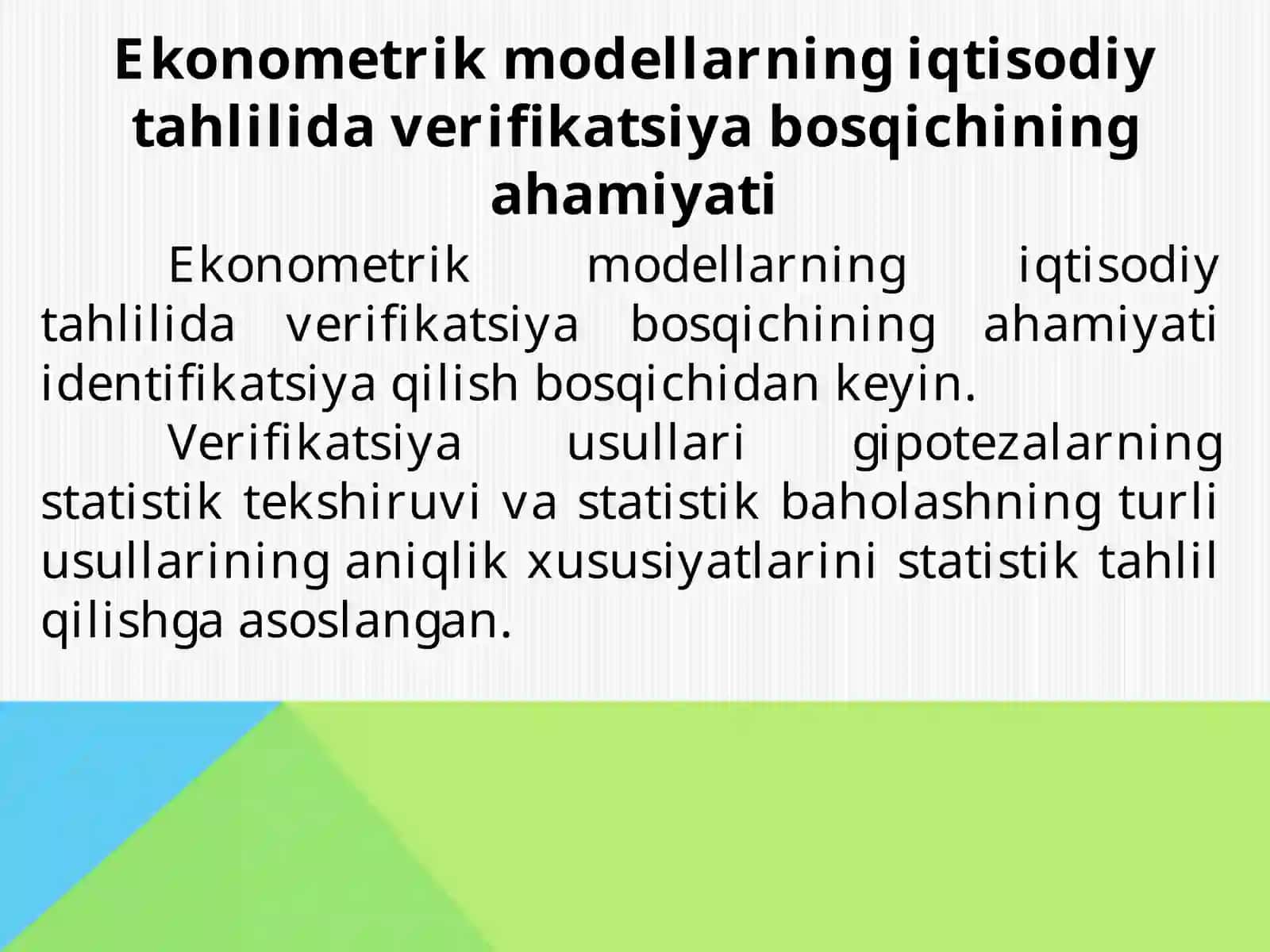 EKONOMETRIK MODELLARNI BAHOLASH 2