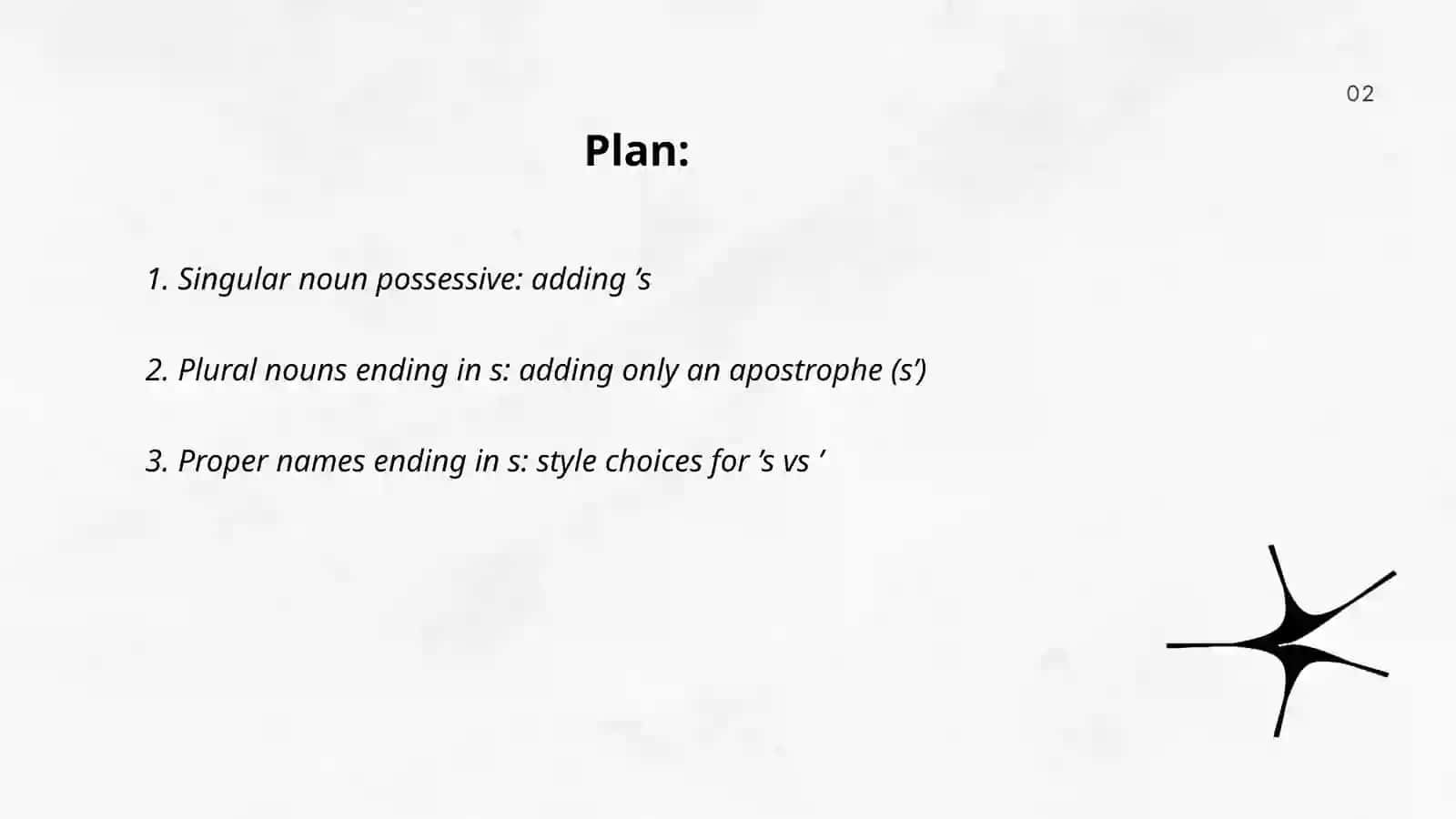 Plan: Singular noun possessive 2