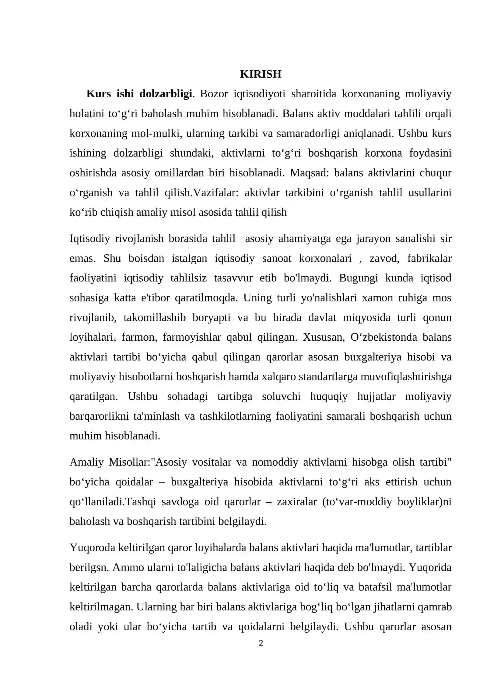 Balans aktiv moddalarining tahlili 2