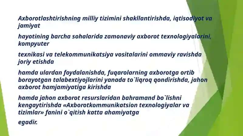 Axborot kommuniaktsion texnologiyalari va tizimlari 2