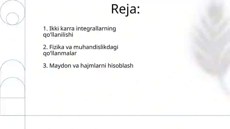 Ikki o'lcho'vli integralning tatbiqlari 2