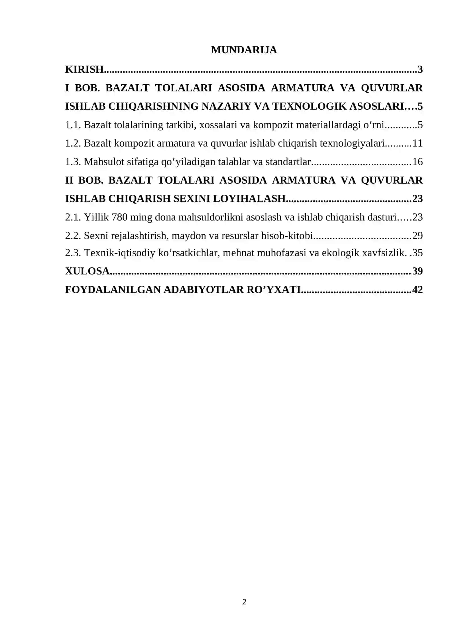 Bazalt tolalari asosida armatura va qovurlar ishlab chiqarish sehini loyihalash 2