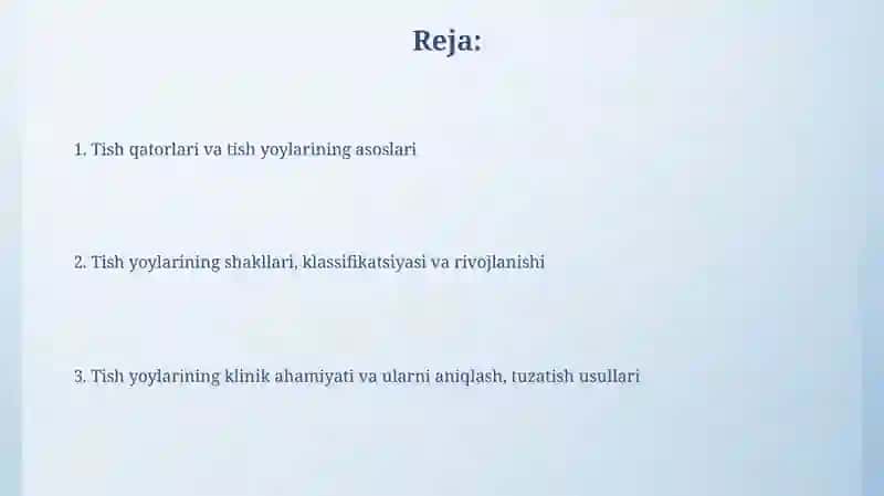 Tish yoylarining shakllari. Tish vatishyoylari 2