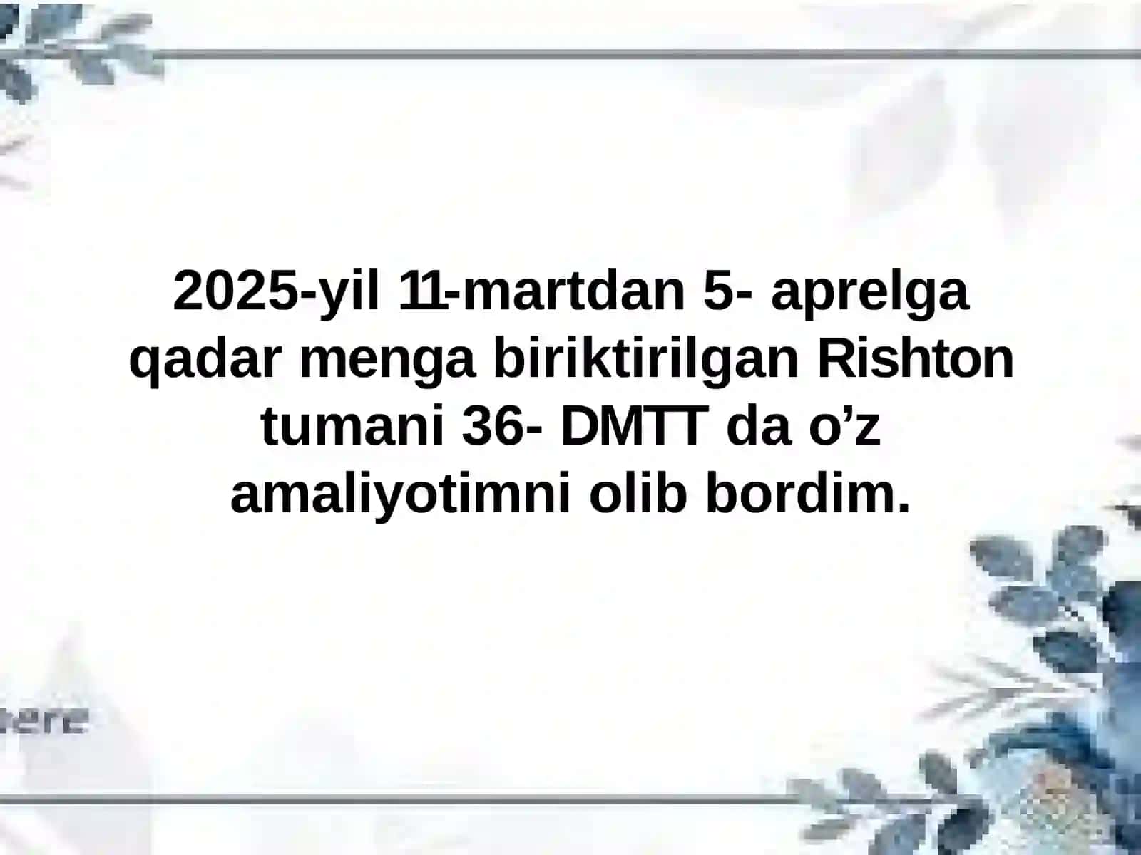 Maktabgacha ta'lim yo'nalishi 4-kurs talabasi Qurbonova Manzuraxonning pedagogika amaliyoti hisoboti 2