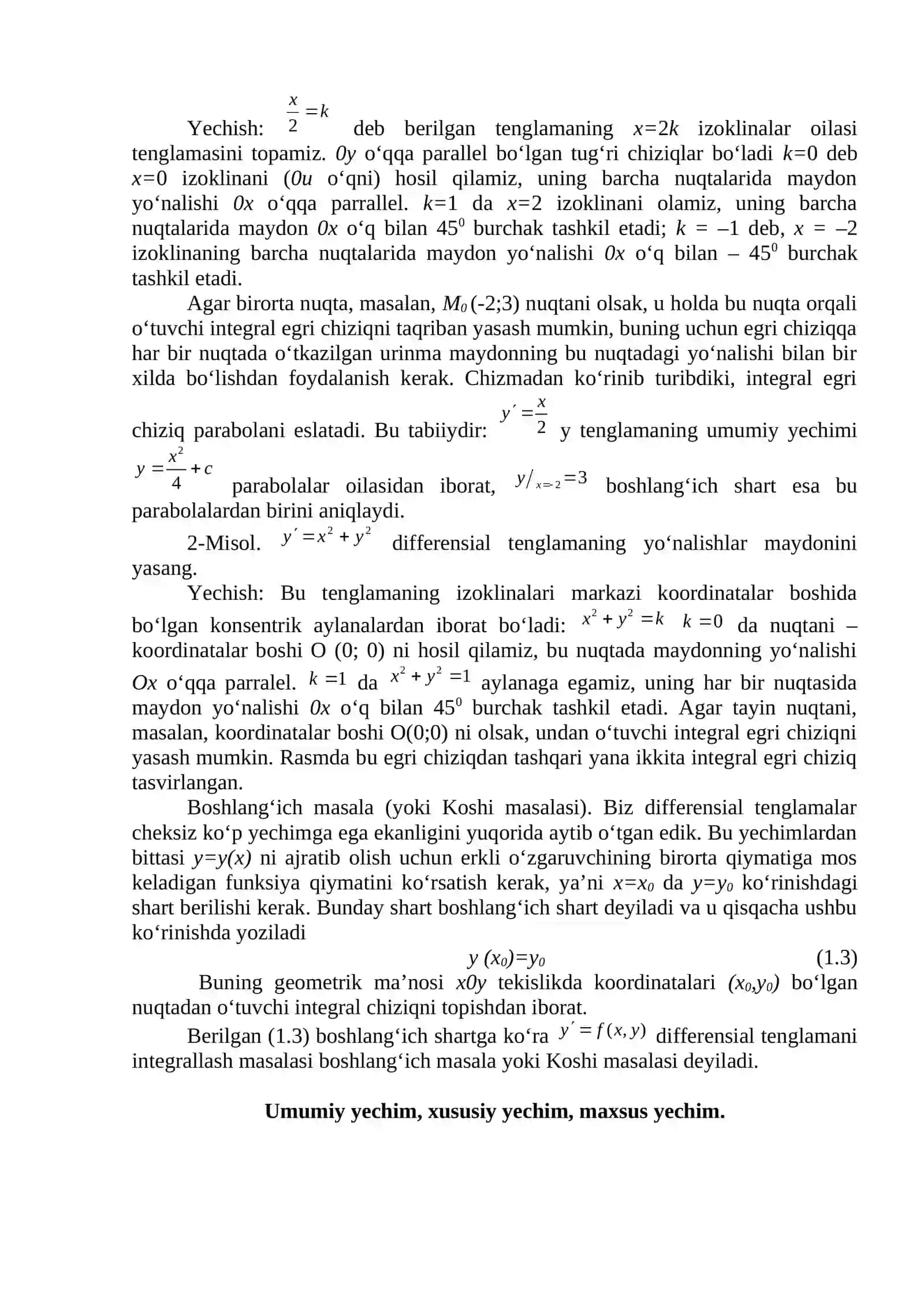 Hosilaga nisbatan yechilgan birinchi tartibli differensial tenglama yechimini mavjudlik va yagonalik teoremasi 2