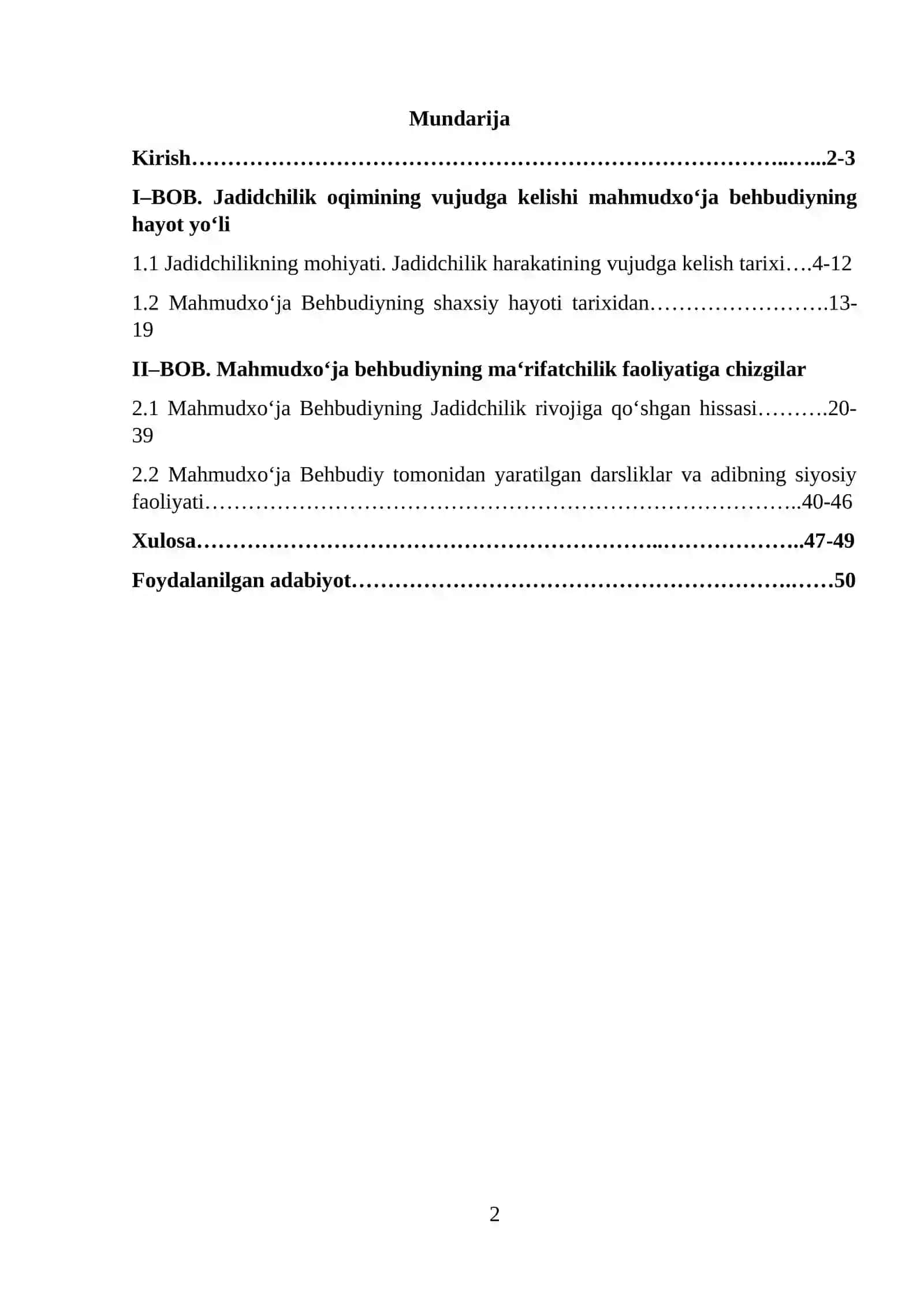 Jadidchilik va Mahmudxo‘ja Behbudiy mavzusidagi KURS ISHI 2