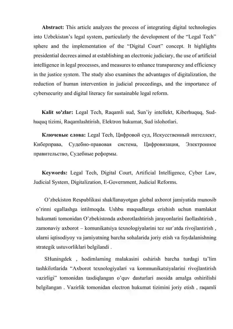 O'zbekiston sud tizimida Legal Tech joriy etish tajribasi 2