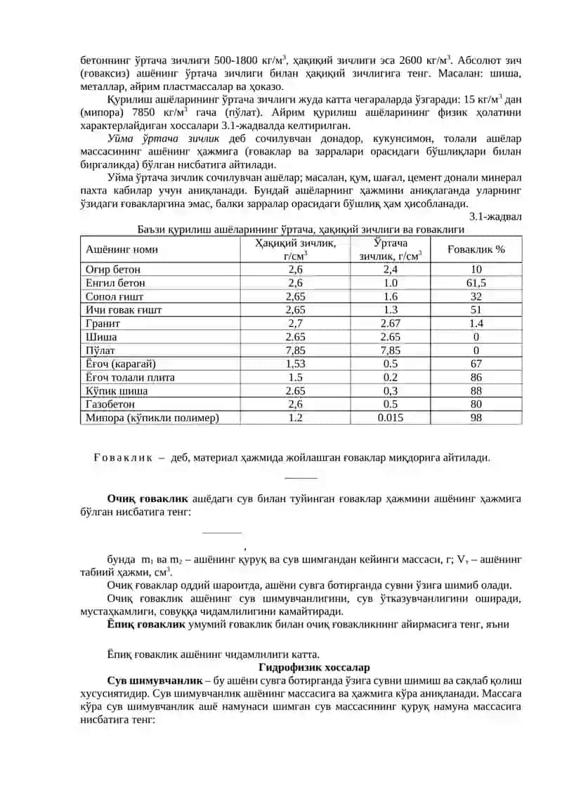 Qurilish materiallarining asosiy xossalari 2