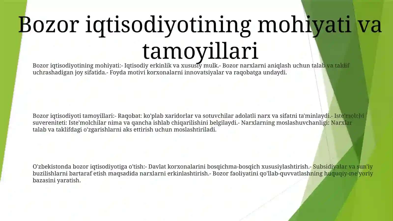 Bozor Iqtisodiyotining Mazmuni Va Amal Qilishi. Bozor Iqtisodiyotiga O'Tish Davri Va Uning O'Zbekistondagi Xususiyatlari 2
