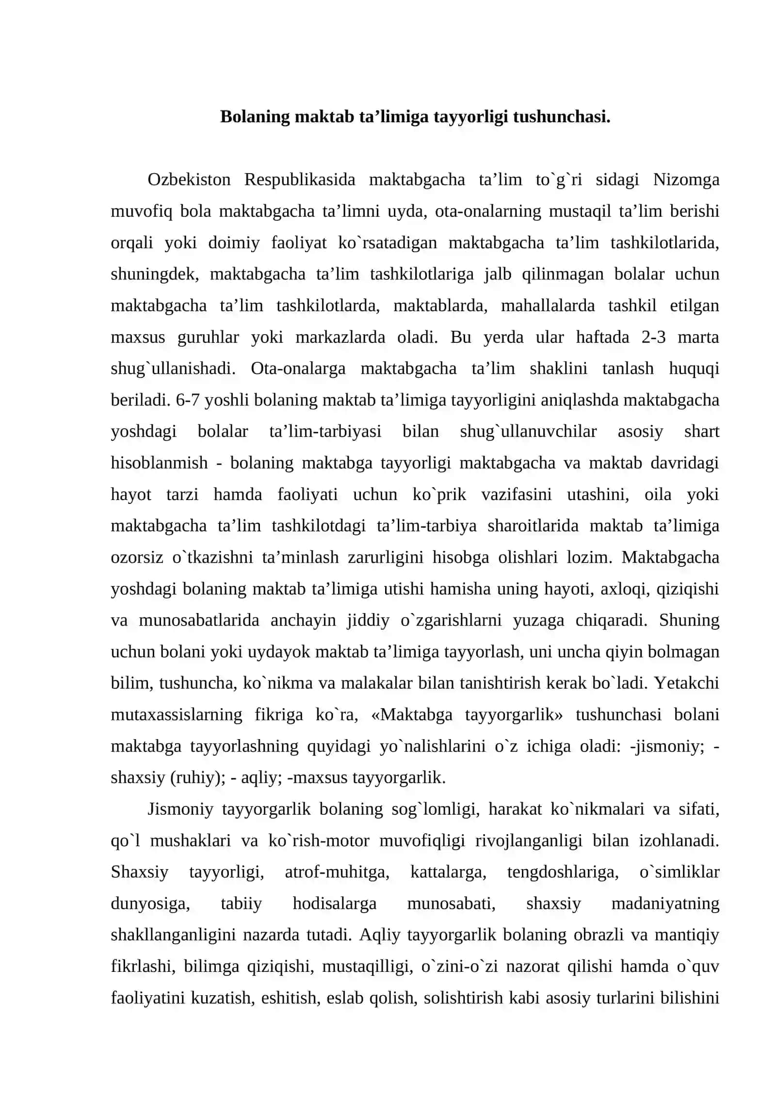 Bolaning maktabda o‘qishga axloqiy manaviy tayyorgarligi 2