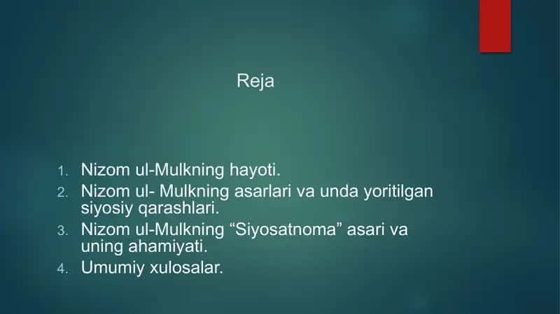 Nizom ul-Mulkning “Siyosatnoma” (“Siyar ul-mulk”) asarining siyosiy mohiyati 2