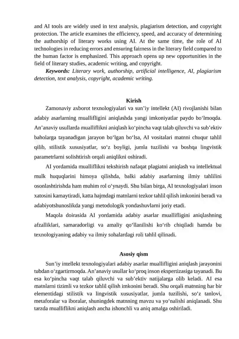 Adabiy asarlar muallifligini AI yordamida tekshirishning afzalliklari 2