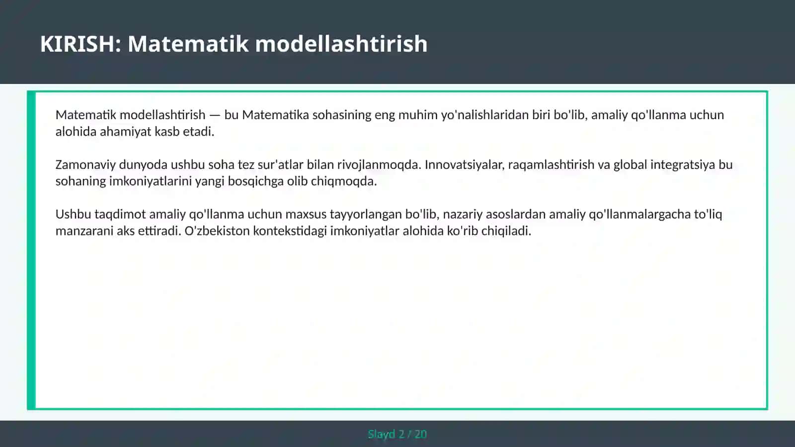 Matematik Modellashtirish 2