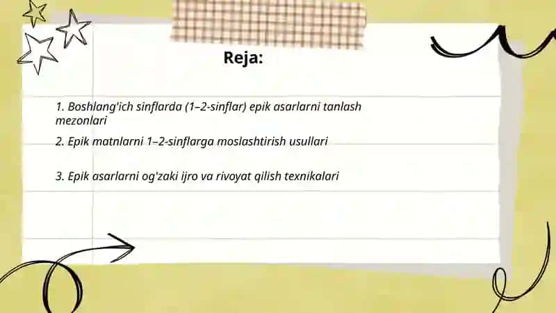 Boshlang'ich sinfda epik asarlar ustida ishlash uchun metodik tavsiyalar 2
